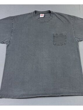 Rare Vintage 90s Y2K Hanes Sun Fade Blank Black Pocket T Shirt Large Streetwear